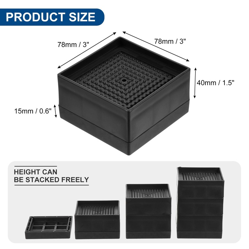sourcing map Bed Risers 4Pcs, 1.5 Inch Furniture Risers Square