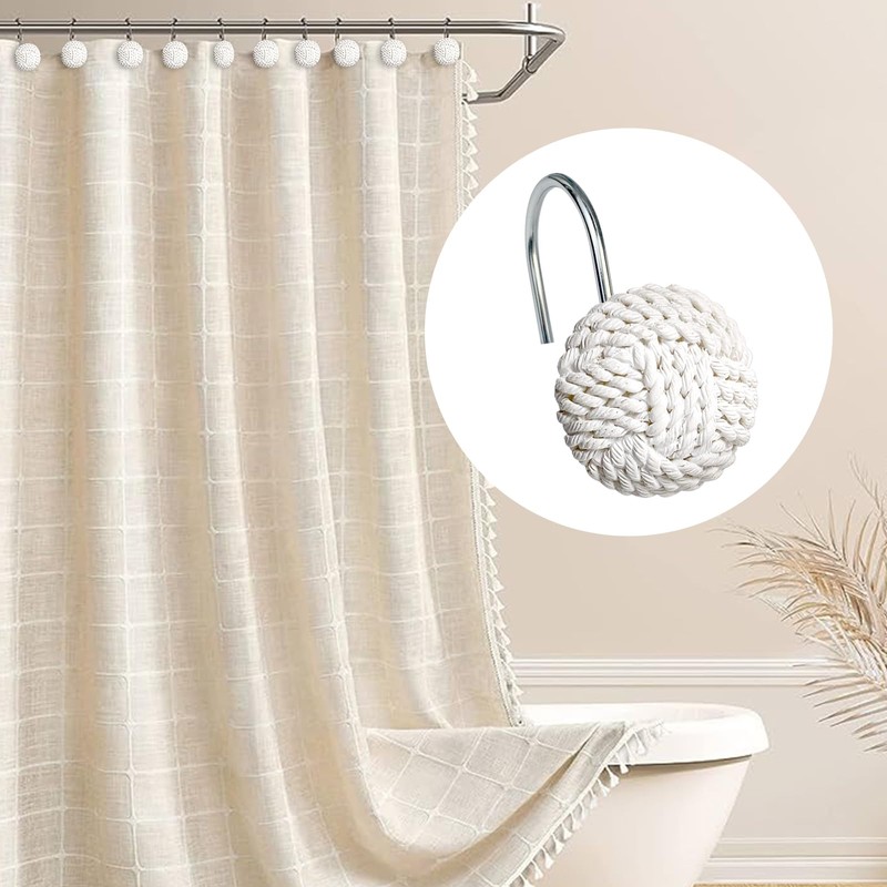 Sunlit Boho Knots Shower Curtain Hooks, Home Decorative White Shower