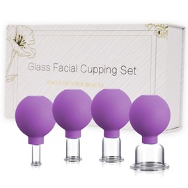 4PCS Glass Facial Cupping Set, Anti Aging Face Cupping Cups for Face & Neck Lift, Glowing Skin - Rejuvenation, Lymphatic Drainage, Facial Vacuum Suction Cups (Purple)