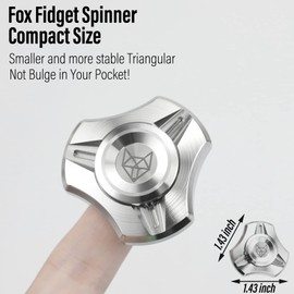 FREELOVE Metal Fidget Spinner, Stainless Steel Heavy, Long Spinning Toys, Cool Silent, Small Mini 4th Fox Figette Spiner for Adults Men Anxiety, Quiet Bearing, CNC Silver