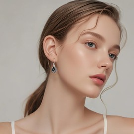 YFN Black Obsidian Sunflower Dangle Drop Earrings for Women 925 Sterling Silver Vintage Teardrop Earrings, Small, Sterling Silver, No Gemstone