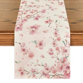 Artoid Mode Cherry Blossom Branches Spring Table Runner, Seasonal Kitchen Dining Table Decoration, Indoor, Holiday, Party Decor, 40 x 140 cm