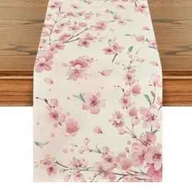 Artoid Mode Cherry Blossom Branches Spring Table Runner, Seasonal Kitchen Dining Table Decoration, Indoor, Holiday, Party Decor, 40 x 140 cm