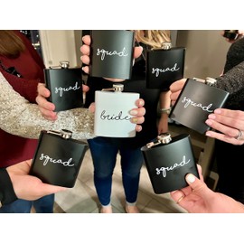 Funky Junque Maid of Honor Flask, 6 Oz Stainless Steel Bride Tribe Flasks, Bachelorette Party Gifts Bride Flask - Squad (Black)