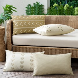 OTOSTAR Set of 4 Outdoor Waterproof Pillow Covers 16x24 Inch Decorative Outdoor Throw Pillow Covers Garden Boho Geometric Arrows Pillow Cases for Patio Furniture Couch Ten Bench (Khaki)