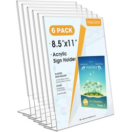 MaxGear 6 Pack Acrylic Sign Holder 8.5 X 11, Plastic Paper Holder With Vertical Slanted Back, Picture Photo Frames Display Stand Flyer and Document Organizer for Office Desktop Use