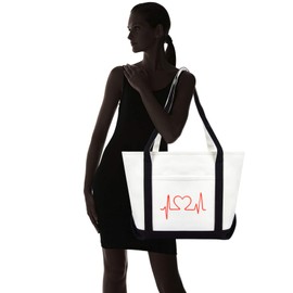 DALIX Heartbeat Embroidered Premium Cotton Canvas RN Nurse Tote Bag in Black