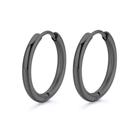 10/20mm Silver/Black/Rose/Gold Men Women Surgical Steel Sleeper Hoop Earrings (20mm, Black)