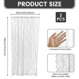 Elegant 2 Panels Floral Lace Sheer Curtains with Scallop Ruffle Edges - Rod Pocket Sheer Window Treatments for Bedroom/Living Room/Dining Room (White)