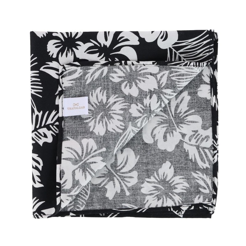 Trafalgar Men's Mana Hawaiian Print Handkerchief (Single), Black