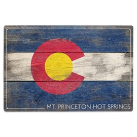 Lantern Press 6x9 Inch Wood Sign, Ready to Hang Wall Decor, Mt. Princeton Hot Springs, Colorado, Rustic State Flag