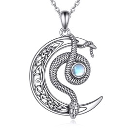 POPLYKE Snake Moon Necklace for Women 925 Sterling Silver Celtic Knot Moonstone Pendant Jewelry Gift