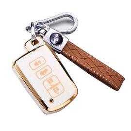 Key fob Cover for Toyota Highlander: 4 Buttons Key Fob Case Replacement with Keychain Fit for Toyota 2012 to 2022 Avalon Camry Corolla Highlander RAV4 Sequoia | White Remote Protector HYQ14FBA