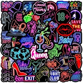 PNGIF Neon Stickers, Pack of 50, Graffiti Trippy Stickers for Adults, Waterproof Funny Decals for Scrapbook, Kindle, Skateboard, Laptop, Fridge, MacBook, Suitcase, Journal