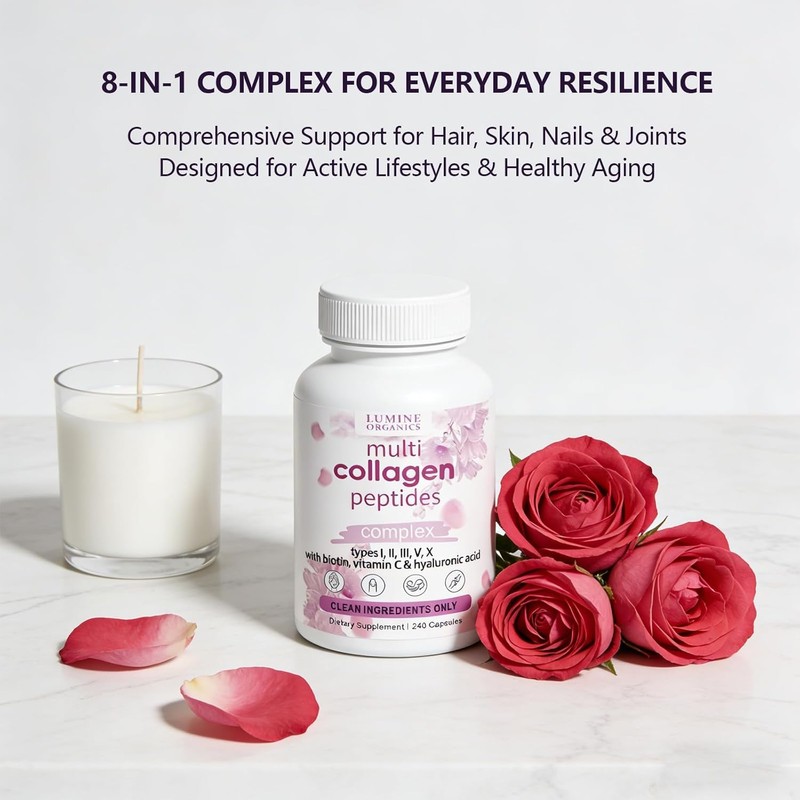 ETUIH Lumine Organics Collagen, Hydrolyzed Collagen Peptides Capsules,Type I,II,III,V,X with