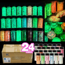 24 Colors 2oz Gow in the Dark Mix Glitter   Glitter for Resin Snow Globe Tumblerscolor: Set18-12mix colors/Super Glitter