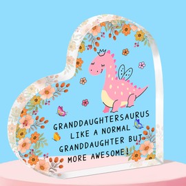 QMVMV Funny Granddaughtersaurus Gifts Granddaughter Acrylic Plaque from Granddad Grandma Christmas Birthday Gifts for Granddaughter
