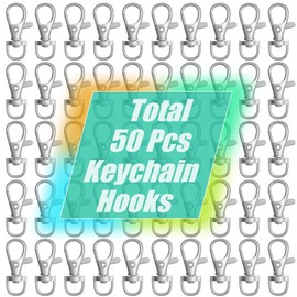 sprookber 100pcs Metal Lobster Claw Clasp with Key Ring for Crafts, Lanyard Clips snap Hook, Swivel Clasps Clip (Claw Clasp 50pcs+Key Ring 50pcs)