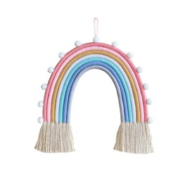 Shiwaki Rainbow Wall Decor Hanging Room Boho Small Tapestry, Woven Decorative with Tassel, Soft Cotton Rope Cute Wall Art Backdrop(Blue)