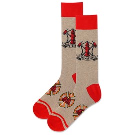 Hot Sox Men's Fun Occupation & Dad Crew Socks-1 Pair Pack-Cool & Funny Father's Day Novelty Gifts, Firefighter (Hemp Heather), 6-12