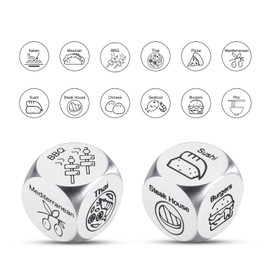Valentines Day Gift for Women Men, 2PCS-Steel Food Decision Dice, Gag Gifts for Women Men, Santa Swap Gift Exchange Food Dice,Wedding Gifts for Husband Wife, White Elephant Gifts for Adults