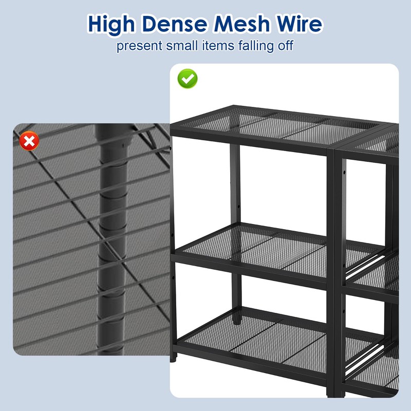 3-Tier Short L Shaped Metal Storage Rack with Height Adjustable