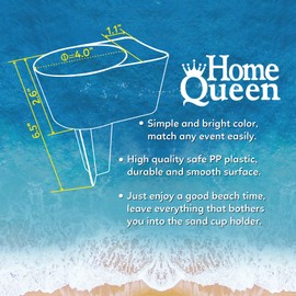 Home Queen Beach Cup Holder with Pocket, Multi-Functional Sand Cup Holder for Beverage Phone Sunglasses Key, Beach Accessory Drink Sand Coaster, 2-Pack, Teal