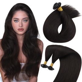 Sunny Hair K Tip Hair Extensions Dark Brown K Tip Hair Extensions Real Human Hair Brown Keratin Tip Hair Extensions Dark Brown Ktip Fusion Hair Extensions Pre Bonded Hair Extension for Women 14in 50g