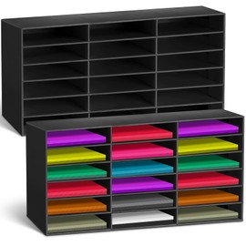 Fuutreo 18 Slots Construction Paper Storage, Classroom Mailboxe, Back to School Literature Sorter, Sturdy Cardboard Paper Organizer for Teacher, Student, Office, 29.5" x 14.2" x 12.4"(18 Slots,Black)