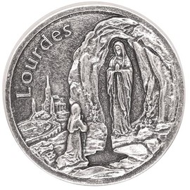 Our Lady of Lourdes and Saint Bernadette Pocket Token | Silver Tone Metal Prayer Coin with Devotional Inscription | 1.25" Faith Reminder | Catholic Gift