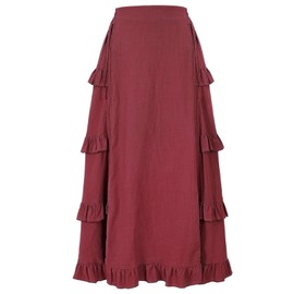 yiranyijiu Women's Medieval Renaissance Gothic Skirt High Low Victorian Ruffled Skirt (US, Alpha, Small, Regular, Regular, 2022061RD)
