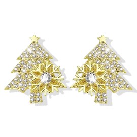 Gold Christmas Earrings Christmas Tree Dangle Earrings Rhinestone Snowflake Earrings for Women Christmas Jewelry Gifts (Gold)