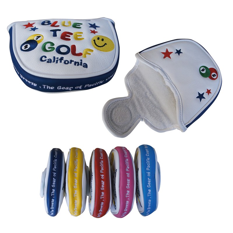 ブルーティーゴルフ BLUE TEE GOLF California 【マレット型】 パターカバーSMAILE & PINBALL (ブルー・ホワイト)