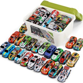 KTMOUW 30 Coches De Juguete Mini De Fricción Vehículos de Carritos Juguete para Niños Adecuados Niños Niñas A Partir 12+ Años Caja De Cartoon Juguete Educativo E Interactivo para Padres Hijos Regalo
