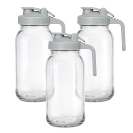 TOMNK Glass Pitcher with Pour Spout Lid, 64OZ Leak-proof Wide Mouth Jugs for Cold Brew Coffee, Breast Milk Storage, Water, Sets of 3