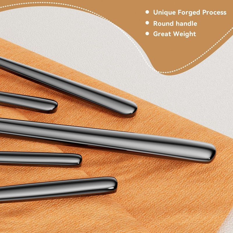 Oval Black 20-Piece Silverware Set, Forged Stainless Steel Flatware Set