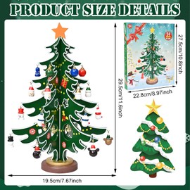DOWNDRIFT Advent Calendar 2024 with Wooden Christmas Tree and 30 Ornaments, 24 Days Countdown to Christmas, DIY Christmas Tree with 30 Pendants, Advent Calendar, Christmas Gifts for Children