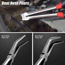 TOOLEAGUE 5Pcs Extra Long Needle Nose Pliers Set, 11" Long Reach Straight,45/90 Degree Bent Nose,Diagonal Pliers and O-shape Tip Craft Repairing Tool