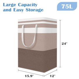 BlissTotes 3-Pack Laundry Basket, Freestanding＆Waterproof Laundry Hamper, Collapsible Tall Clothes Hamper with Easy Carry Handles for Clothes, Towels in the Family and Dorm,Gradient Khaki,75L