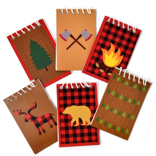 Gift Boutique 48 Count Woodland Camping Adventure Mini Notepads Forest Animal Themed Kids Birthday Party Favor Handouts Camper Traveling Explorer Campfire Bear Deer Lumberjack Spiral Notebook