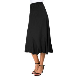 EXCHIC Women's Elegant Ankle Length Ruffle Hem Elastic Waist Midi Skirt (2XL, Black)