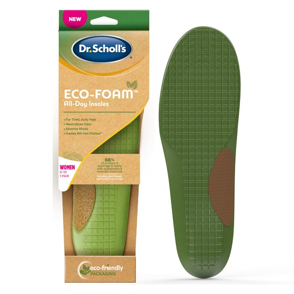 Dr. Scholl's Plantillas Eco-Foam para mujer, insertos de zapatos hechos con material sostenible y reciclado, mujeres 6-10