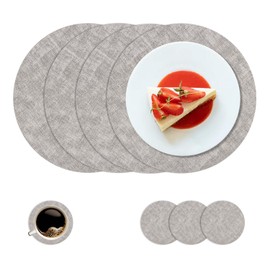 Syrads Placemats and Coaster Set of 4,Table Mats Round Waterproof Kitchen Place Mats Coffee Mats for Kitchen Dinning Restaurant,Grey