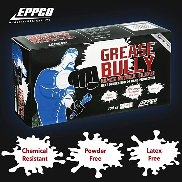 DENCO DISTRIBUTING, INC. Grease Bully Nitrile Gloves - 6MIL - Extra Large - Black - Powder & Latex Free - 1000 Count - 10 Boxes (XL)