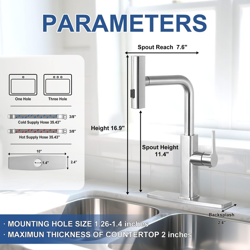 Kitchen Faucet with Pull Down Sprayer: ALEASHA Waterfall Kitchen Sink