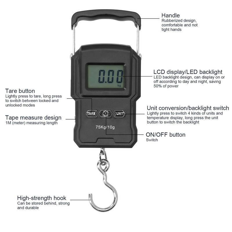 WH-A22L Electronic Scale with Measuring Tape 75kg Mini Portable Digital