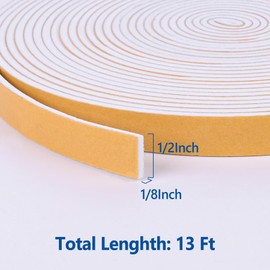 Self Adhesive Foam Tape Weatherstrip 1/2in x 1/8in x 13Ft High Density Foam Insulation Strips Foam Seal Weather Stripping with Strong Adhesive for Door and Window Sound Isolation Soundproofing