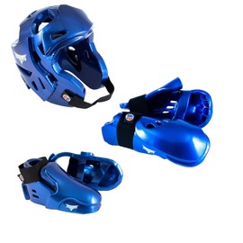 ProForce Thunder Double Layered Protective Sparring Gear Bundle - Headgear, Gloves, and Shoes (Blue, X-Large)