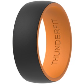 ThunderFit Anillos de boda de silicona para hombres – 10 anillos / 7 anillos / 4 anillos/ 1 anillo – 2 capas redondas de goma – 8.7 mm de ancho – 2 mm de grosor, 1 Anillo - Negro-Naranja, 14.5 - 15 (23.82mm)