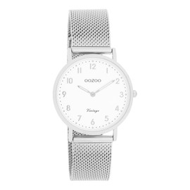 Oozoo Vintage Women's Watch | Women's Watch with Mesh Strap | Modern Watch for Women | Elegant Analogue Women's Watch in Round C20345_C20349_Parent (32 mm Case), Silver/white, Bracelet